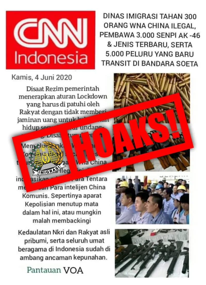 Penjelasan Atas  Berita Hoaks Penyelundupan Senjata dari RRT